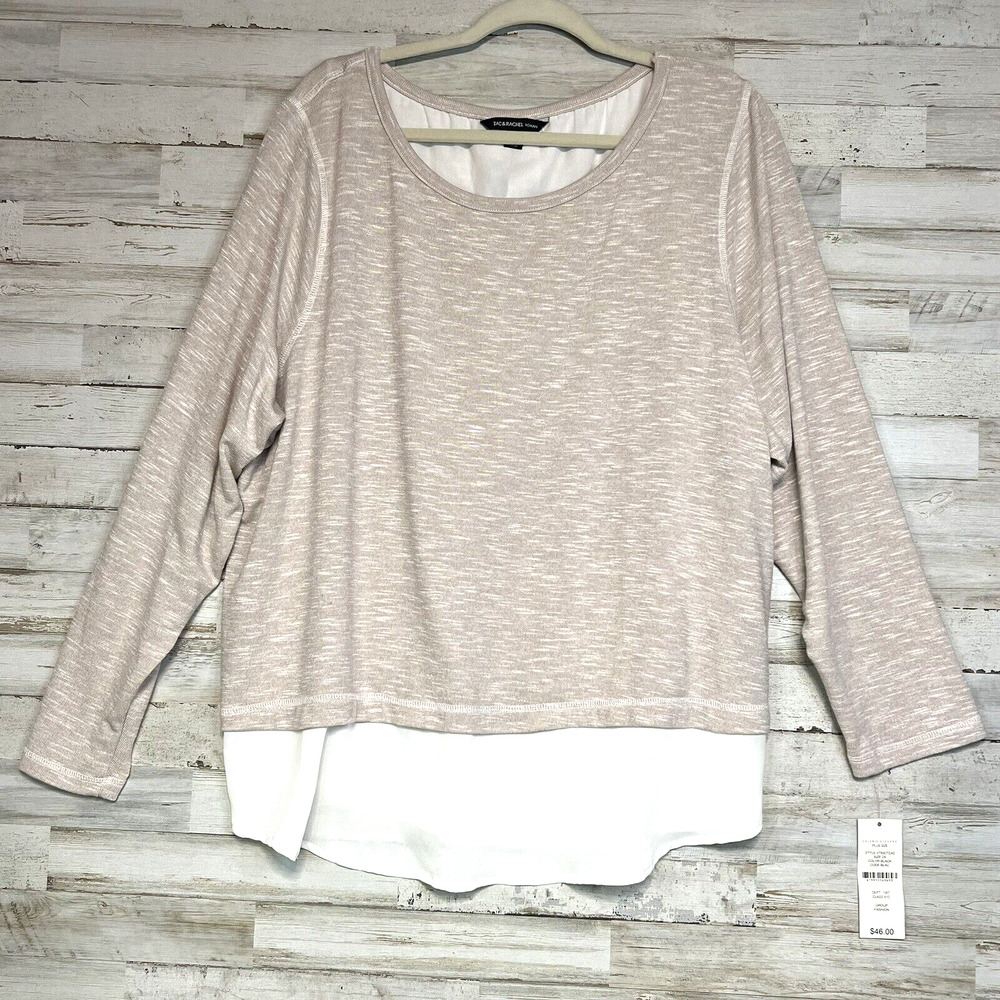 Zac & Rachel Women's T-Shirt L/S Color Natural Cross Lace On The Back Size: 2X
